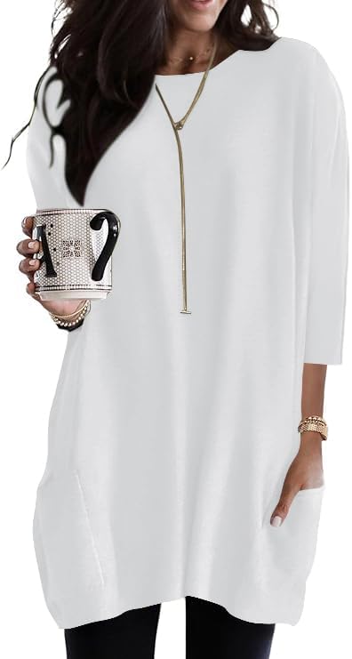 Jngrtsyjvip Fashion   Womens 3/4 Sleeve Tunics or Tops to Wear with Leggings Long Shirts Tops with Pockets