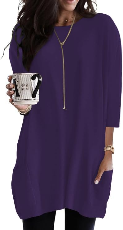Jngrtsyjvip Fashion   Womens 3/4 Sleeve Tunics or Tops to Wear with Leggings Long Shirts Tops with Pockets