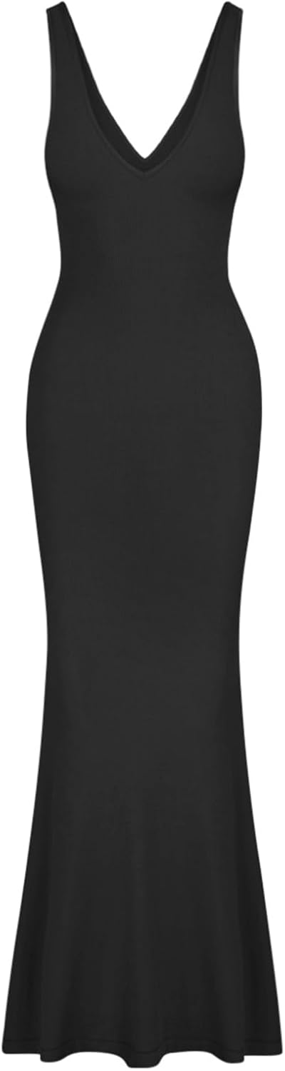 41JbwPqi4QL._AC_SL1500 Jngrtsyjvip Fashion Women's Summer Sexy Long Dresses Deep V Neck Sleeveless V Backless Lounge Elegant Bodycon Maxi Dress