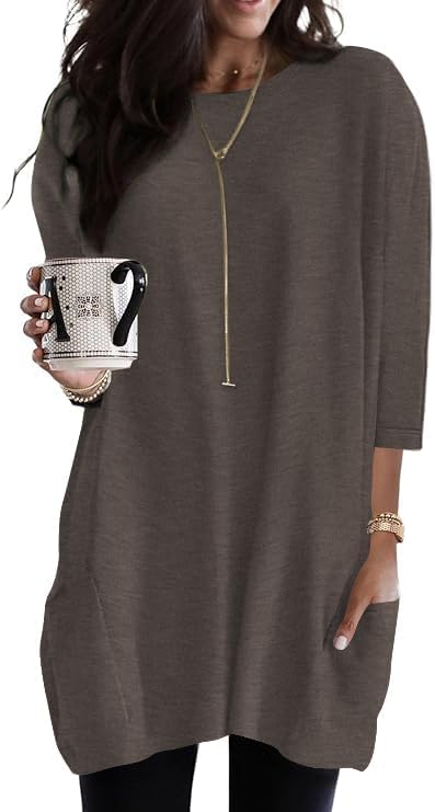 Jngrtsyjvip Fashion   Womens 3/4 Sleeve Tunics or Tops to Wear with Leggings Long Shirts Tops with Pockets