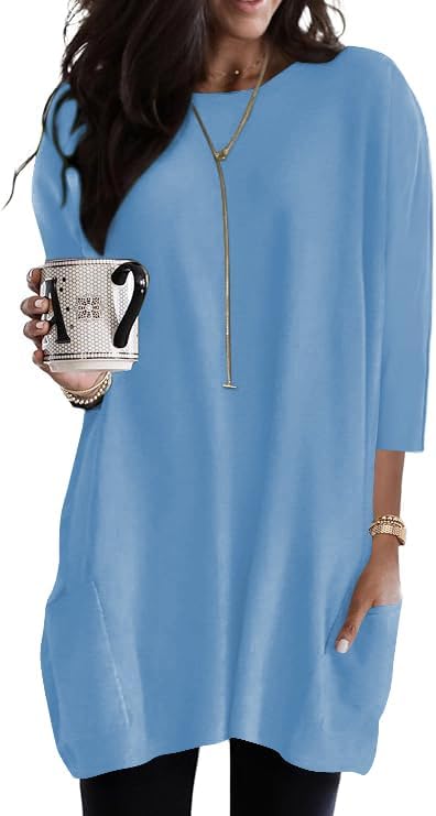 Jngrtsyjvip Fashion   Womens 3/4 Sleeve Tunics or Tops to Wear with Leggings Long Shirts Tops with Pockets