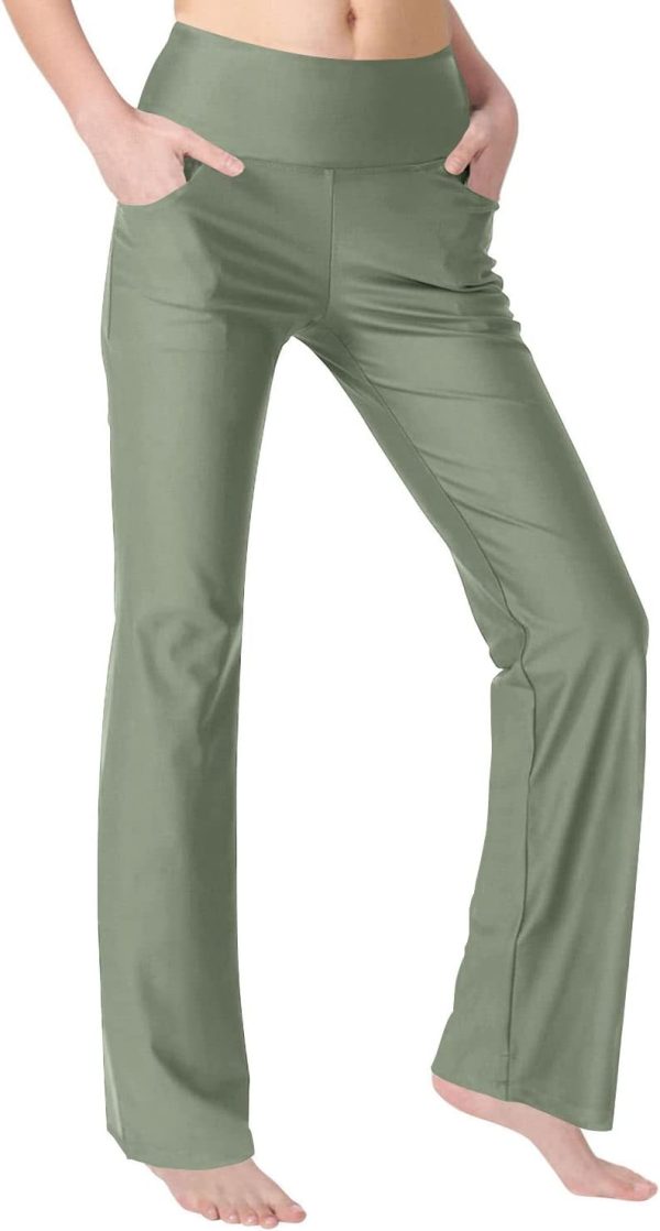 Jngrtsyjvip Fashion Bootcut Yoga Pants for Women with Pockets High Waisted Workout Running Pants Tummy Control Long Bootleg Work Pants