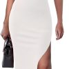 Jngrtsyjvip Fashion Midi Dress for Women Summer Bodycon Knit Dress Round Neck Sleeveless Side Slit Long Slim Elegant Wedding Guest Dress