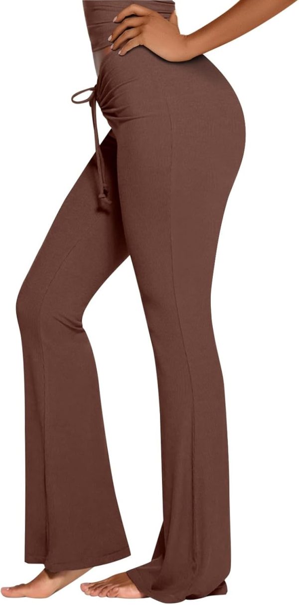 Jngrtsyjvip Fashion  Womens Trendy Ruched Waist Ribbed Comfy Flowy Flare Lounge Pants