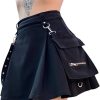 Jngrtsyjvip Fashion  Black Pleated Mini Skirt with Chain High Waisted Tennis Skirt