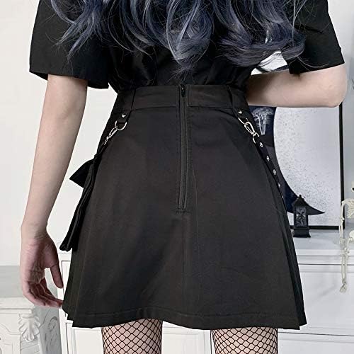 Jngrtsyjvip Fashion  Black Pleated Mini Skirt with Chain High Waisted Tennis Skirt
