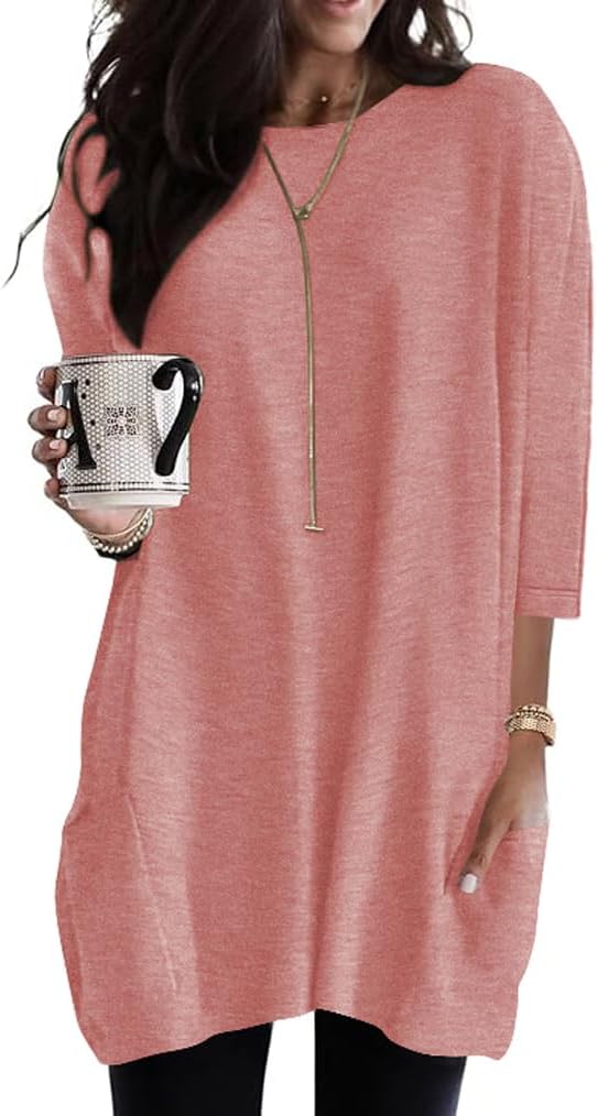 Jngrtsyjvip Fashion   Womens 3/4 Sleeve Tunics or Tops to Wear with Leggings Long Shirts Tops with Pockets