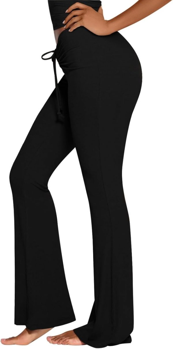Jngrtsyjvip Fashion  Womens Trendy Ruched Waist Ribbed Comfy Flowy Flare Lounge Pants