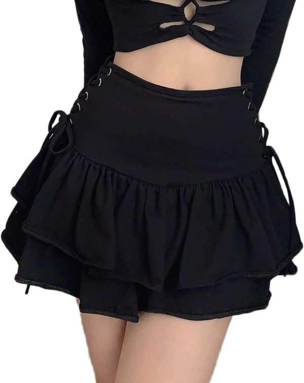Jngrtsyjvip Fashion  Black Pleated Mini Skirt with Chain High Waisted Tennis Skirt