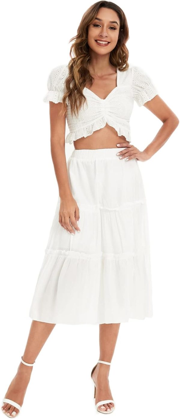 Jngrtsyjvip Fashion Women's High Waist Frill Trim A Line Swing Flowy Summer Midi Skirts