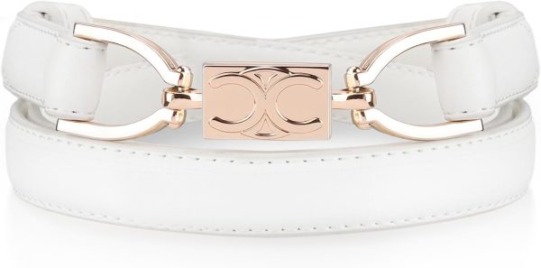 Jngrtsyjvip FashionWomen Leather Belts for Dress Jeans Belt with Gold Buckle Skinny Waist Adjustable Belts for Lady