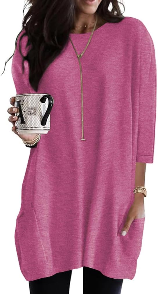 Jngrtsyjvip Fashion   Womens 3/4 Sleeve Tunics or Tops to Wear with Leggings Long Shirts Tops with Pockets
