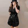 Jngrtsyjvip Fashion  Black Pleated Mini Skirt with Chain High Waisted Tennis Skirt