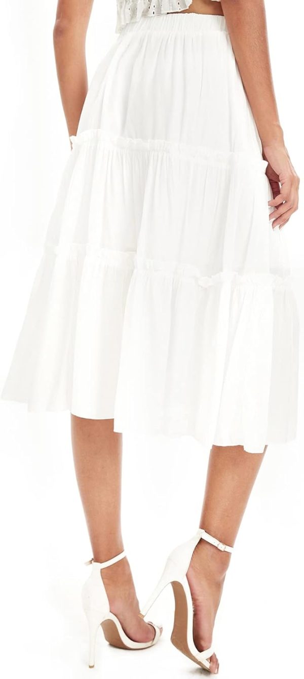 Jngrtsyjvip Fashion Women's High Waist Frill Trim A Line Swing Flowy Summer Midi Skirts