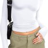 Jngrtsyjvip Fashion Womens polyester soft sleeve Shirts Basic Spring Crop Tops Fall Fashion Layering Slim Fitted Y2k Tops