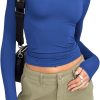 Jngrtsyjvip Fashion Womens polyester soft sleeve Shirts Basic Spring Crop Tops Fall Fashion Layering Slim Fitted Y2k Tops