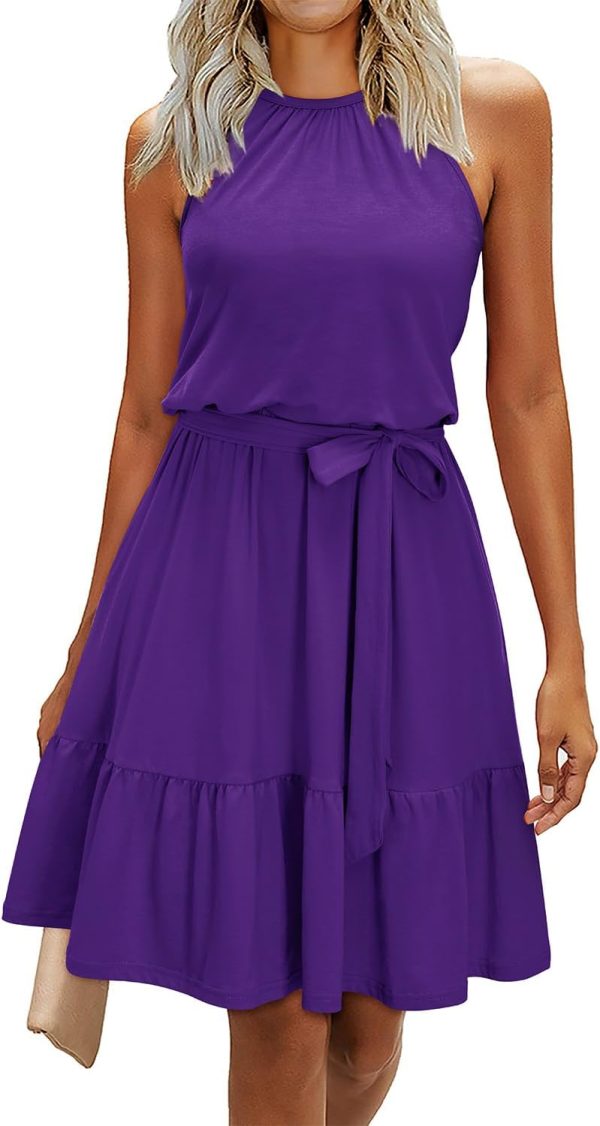 Jngrtsyjvip Fashion Women's 2024 Summer Dress Halter Casual Beach Vacation Outfits Hawaiian Dresses Ruffle Belted Sundress with Pockets