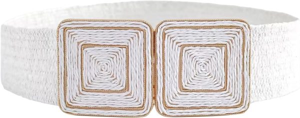 Jngrtsyjvip Fashion  Women's Symmetrical Buckle Straw Belts Wide Belt Elastic Waistband