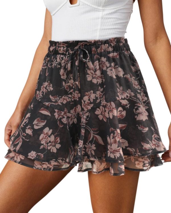 Jngrtsyjvip Fashion Shorts for Women Casual Boho Floral Skorts Ruffle Mini Skirts Running Tennis Butterfly Shorts Chiffon Shorts