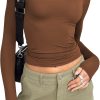 Jngrtsyjvip Fashion Womens polyester soft sleeve Shirts Basic Spring Crop Tops Fall Fashion Layering Slim Fitted Y2k Tops