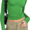 Jngrtsyjvip Fashion Womens polyester soft sleeve Shirts Basic Spring Crop Tops Fall Fashion Layering Slim Fitted Y2k Tops