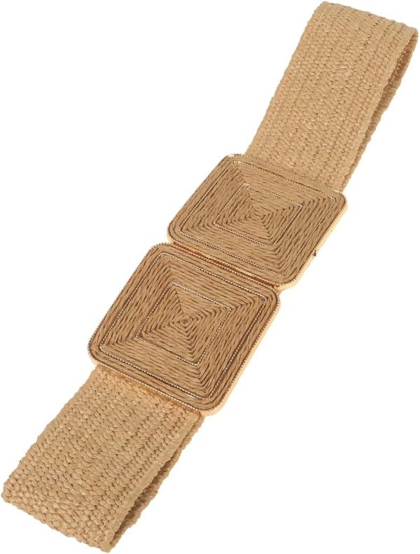 Jngrtsyjvip Fashion  Women's Symmetrical Buckle Straw Belts Wide Belt Elastic Waistband