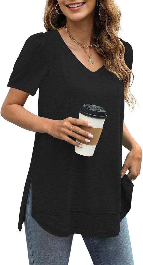 61APCXhWqKL._AC_SL1500 Jngrtsyjvip Fashion Summer Tops for Women Short Sleeve V Neck Shirts Side Split Loose Casual Tunic Tops