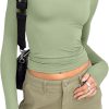 Jngrtsyjvip Fashion Womens polyester soft sleeve Shirts Basic Spring Crop Tops Fall Fashion Layering Slim Fitted Y2k Tops