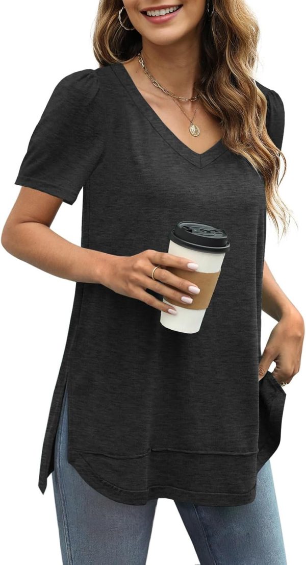 61FlYMBN52L._AC_SL1500 Jngrtsyjvip Fashion Summer Tops for Women Short Sleeve V Neck Shirts Side Split Loose Casual Tunic Tops