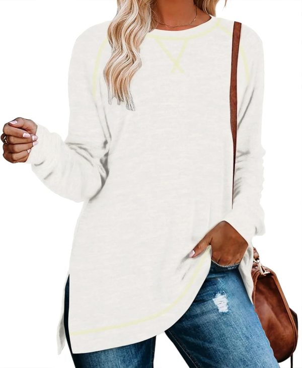 Jngrtsyjvip Fashion  Womens Casual Long Sleeve T Shirts Casual Blouses Trendy Tops Side Split Tunics