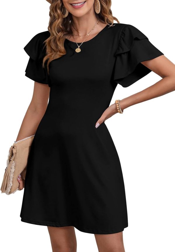 Jngrtsyjvip Fashion Women 2024 Summer Ruffle Edge Sleeve Dresses  Casual Beach Mini Dress with Pocket