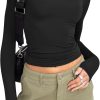 Jngrtsyjvip Fashion Womens Long Sleeve Shirts Basic Spring Crop Tops Fall Fashion Layering Slim Fitted Y2k Tops