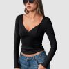 Jngrtsyjvip Fashion Womens Long Sleeve Deep V-Neck Crop Tops Basic Y2K Going Out Tops Fall Outfits 2024 Fashion Clothes