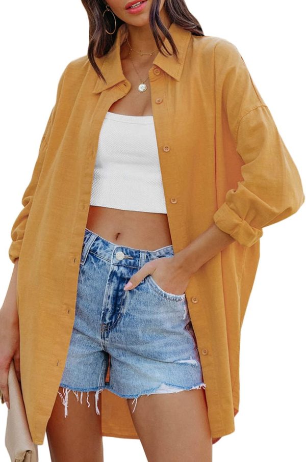 Jngrtsyjvip Fashion   Womens Oversized Button Down Shirts Casual Loose Long Sleeve Solid Lapel Long Blouses Tops with Pockets