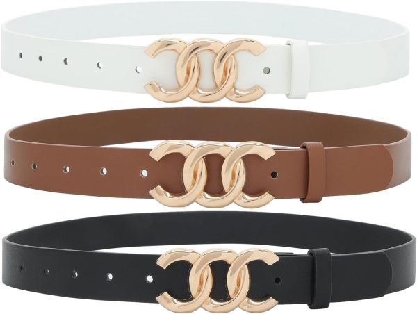 Jngrtsyjvip FashionWomen Belt for Jeans Dress Cinch Waist Belt for Ladies Faux Leather Belt with Gold Buckle