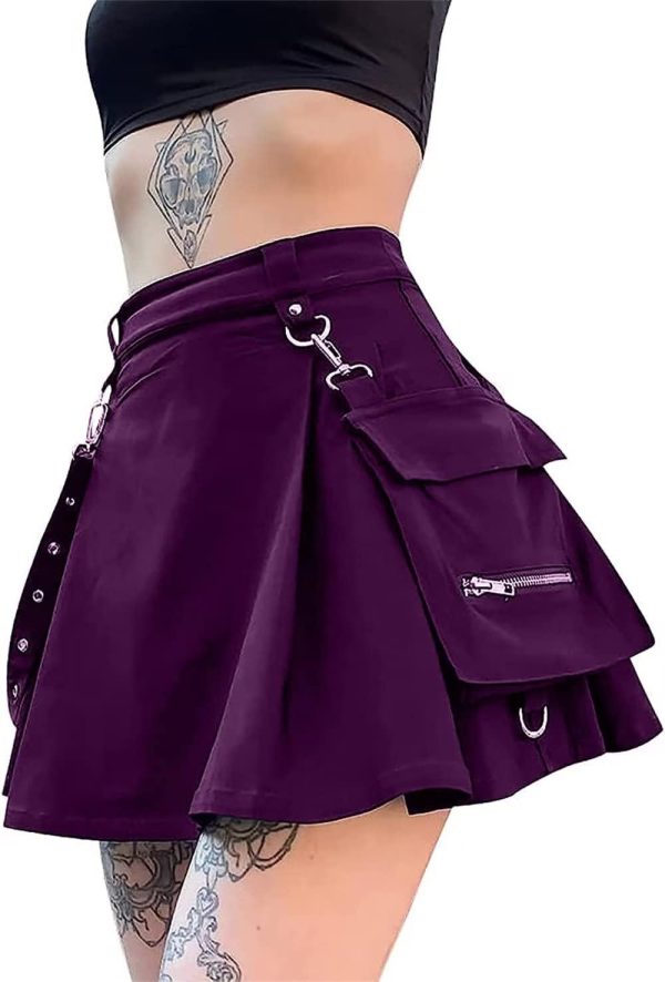 Jngrtsyjvip Fashion  Black Pleated Mini Skirt with Chain High Waisted Tennis Skirt