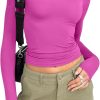 Jngrtsyjvip Fashion Womens polyester soft sleeve Shirts Basic Spring Crop Tops Fall Fashion Layering Slim Fitted Y2k Tops