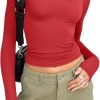 Jngrtsyjvip Fashion Womens polyester soft sleeve Shirts Basic Spring Crop Tops Fall Fashion Layering Slim Fitted Y2k Tops