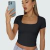 Jngrtsyjvip Fashion Womens Short Sleeve T Shirts Square Neck Crop Going Out Cute Tops for Women Basics Tees Summer Trendy Clothes