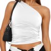 Jngrtsyjvip Fashion Womens Summer One Shoulder Tank Tops Sleeveless Going Out Slim Crop Shirts Camis Fashion 2024