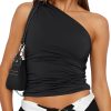 Jngrtsyjvip Fashion Womens Summer One Shoulder Tank Tops Sleeveless Going Out Slim Crop Shirts Camis Fashion 2024