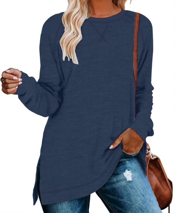 Jngrtsyjvip Fashion  Womens Casual Long Sleeve T Shirts Casual Blouses Trendy Tops Side Split Tunics