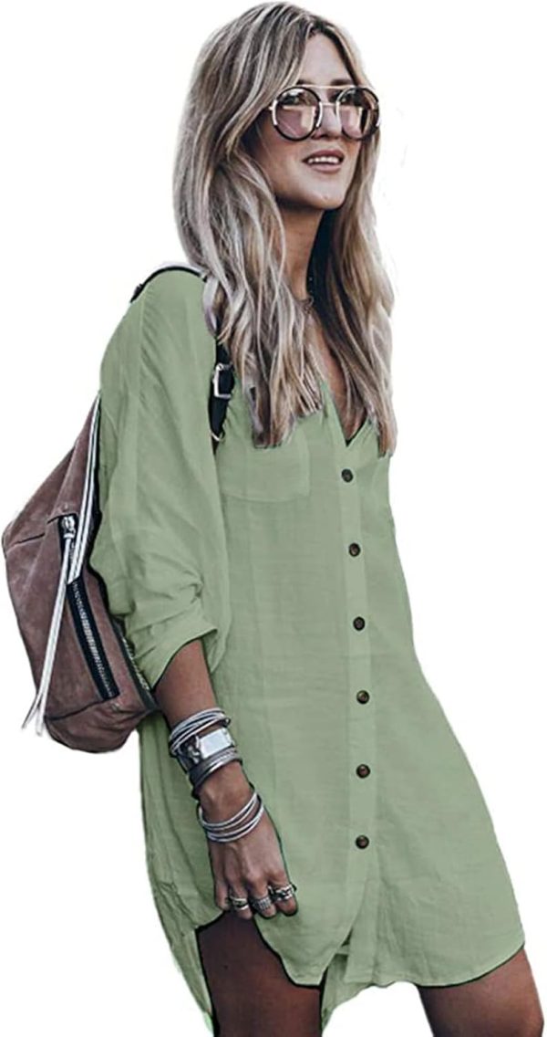 Jngrtsyjvip Fashion   Women's Swimsuit Cover Up Summer Beachwear Button Down Shirt Bikini Bathing Suit Beach Coverup Mini Dresses