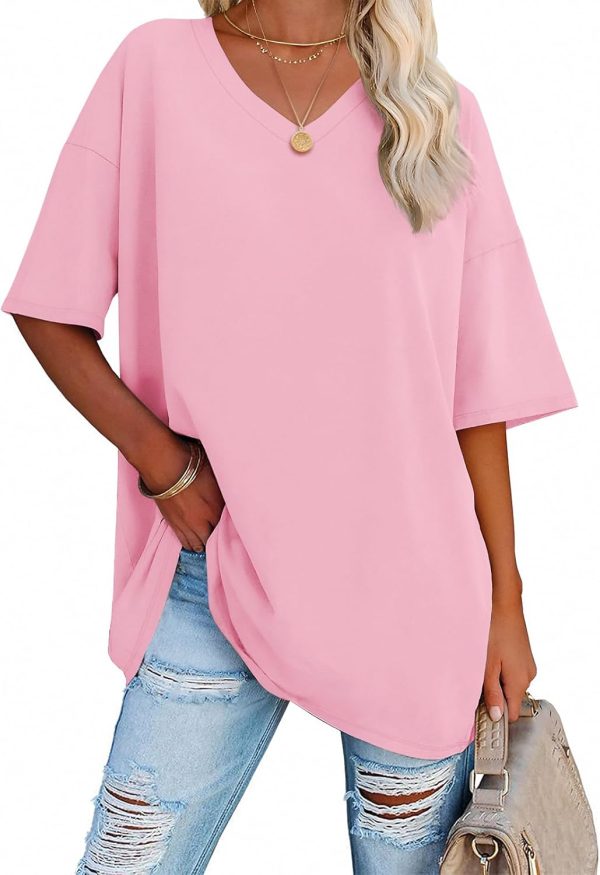 Jngrtsyjvip Fashion   Womens Oversized T Shirts V Neck Tees Half Sleeve Cozy Comfy Tunic 2024 Y2K Tops Casual