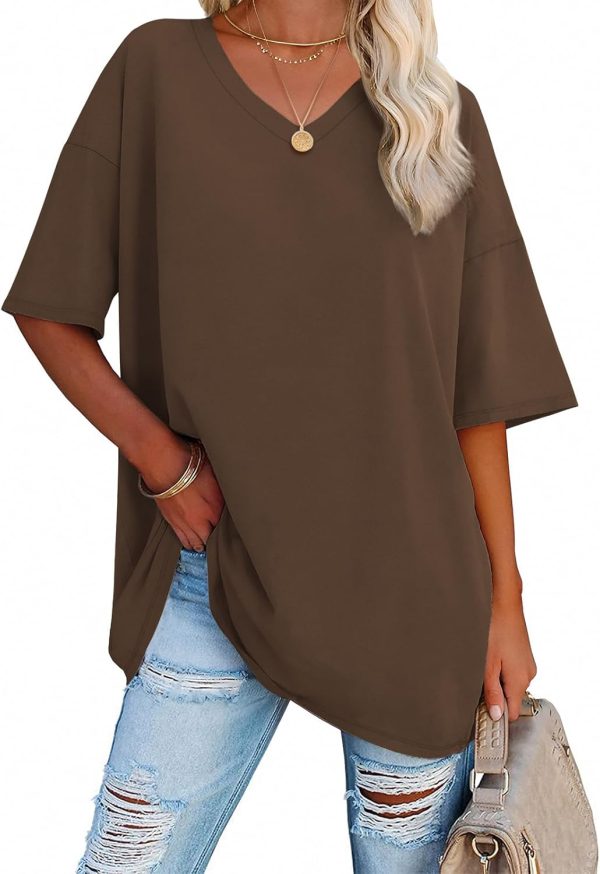 Jngrtsyjvip Fashion   Womens Oversized T Shirts V Neck Tees Half Sleeve Cozy Comfy Tunic 2024 Y2K Tops Casual
