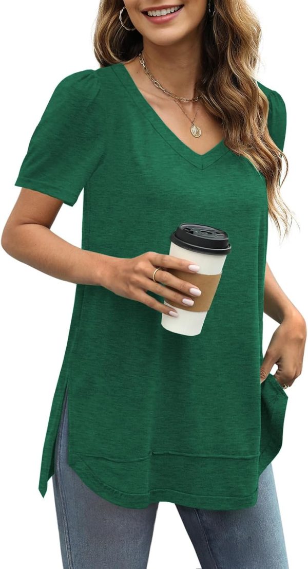 61wJ2snIBkL._AC_SL1500 Jngrtsyjvip Fashion Summer Tops for Women Short Sleeve V Neck Shirts Side Split Loose Casual Tunic Tops