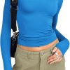 Jngrtsyjvip Fashion Womens polyester soft sleeve Shirts Basic Spring Crop Tops Fall Fashion Layering Slim Fitted Y2k Tops