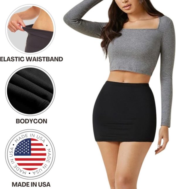 Jngrtsyjvip Fashion Womens Elastic Waist Mini Pencil Skirt - Cotton High Waist Above Knee Basic Bodycon Short Skirt Made in USA