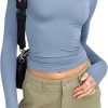 Jngrtsyjvip Fashion Womens polyester soft sleeve Shirts Basic Spring Crop Tops Fall Fashion Layering Slim Fitted Y2k Tops