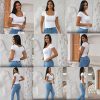 Jngrtsyjvip Fashion Womens Summer Sexy Short Sleeve Square Neck Double Lined Basic Slim Fit Crop T Shirt
